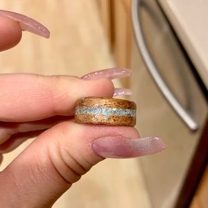 Handmade wood and turquoise ring
